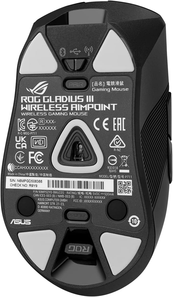 ASUS ROG Gladius III Wireless AimPoint RGB Gaming Maus (optischer ROG AimPoint-Sensor, 36.000 DPI, 650 IPS, ROG Micro Switches, ergonomisch, 2,4-GHz, Bluetooth®, USB, schwarz) - Image 14