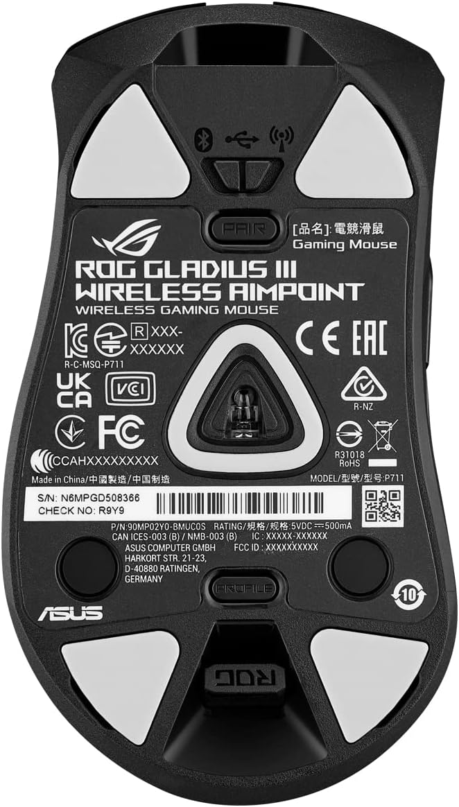 ASUS ROG Gladius III Wireless AimPoint RGB Gaming Maus (optischer ROG AimPoint-Sensor, 36.000 DPI, 650 IPS, ROG Micro Switches, ergonomisch, 2,4-GHz, Bluetooth®, USB, schwarz) - Image 17