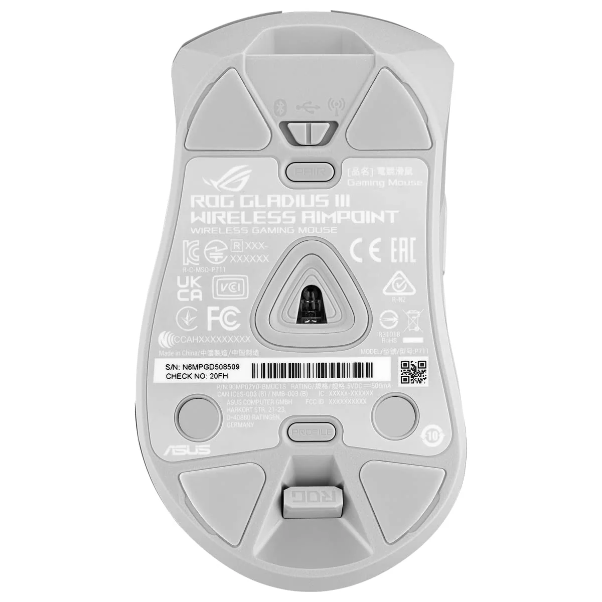 ASUS ROG Gladius III Wireless AimPoint White RGB Gaming Maus (optischer ROG AimPoint-Sensor, 36.000 DPI, 650 IPS, ROG Micro Switches, ergonomisch, 2,4-GHz, Bluetooth, USB, weiß) - Image 14