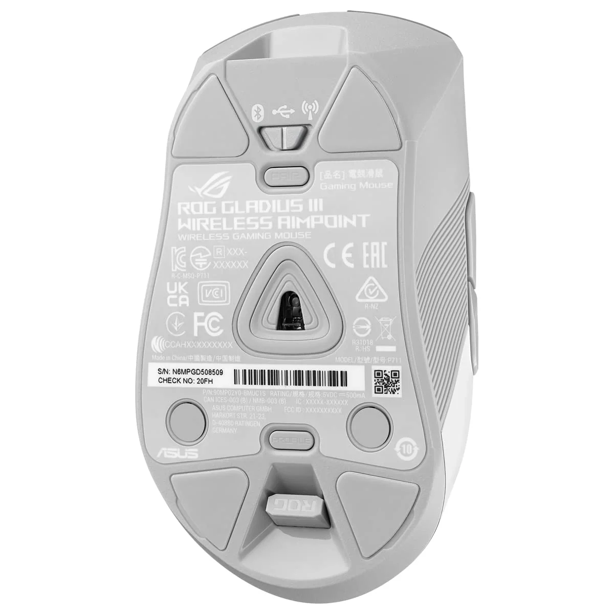 ASUS ROG Gladius III Wireless AimPoint White RGB Gaming Maus (optischer ROG AimPoint-Sensor, 36.000 DPI, 650 IPS, ROG Micro Switches, ergonomisch, 2,4-GHz, Bluetooth, USB, weiß) - Image 6