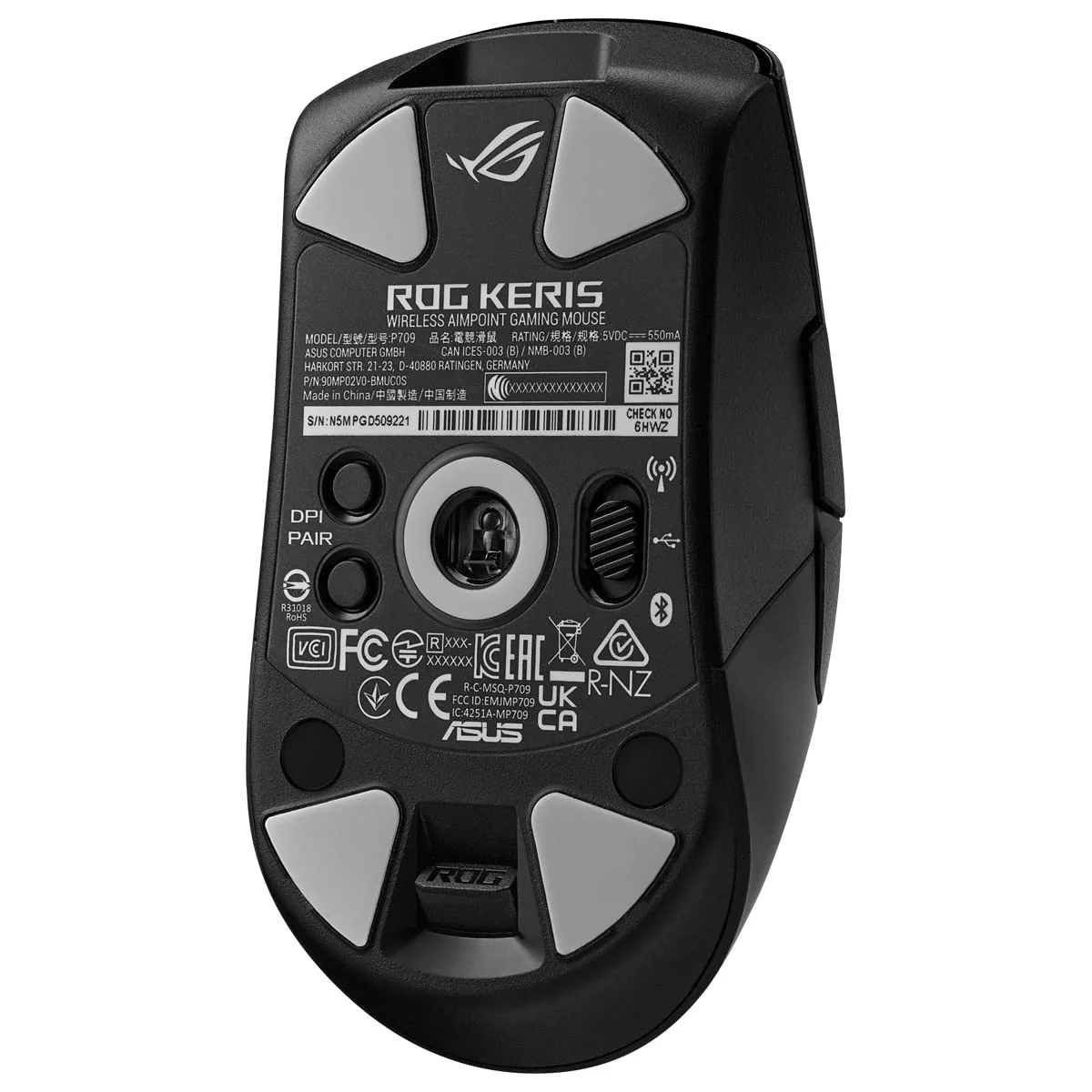 ASUS ROG Keris Wireless AimPoint RGB Gaming Maus (optischer ROG AimPoint-Sensor, 36.000 DPI, ROG Micro Switches, 2,4 GHz RF, Bluetooth, USB, 5X programmierbare Tasten, schwarz) - Image 3
