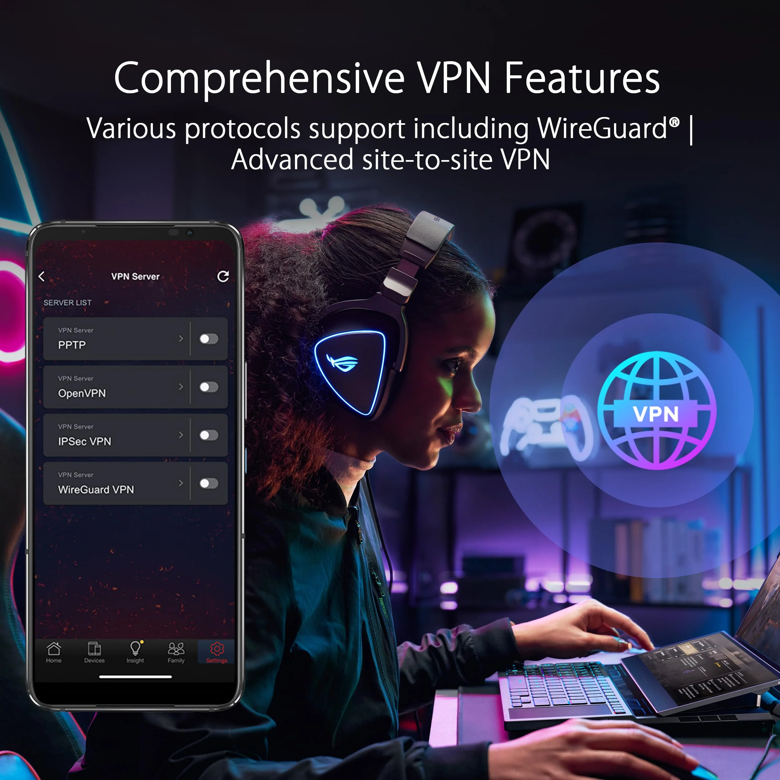 ASUS ROG Rapture GT-BE98 Quad-Band WiFi 7 Gaming Router (320MHz Bandbreite, duale 10G Ports, Backup WAN, Mobile Game Mode, Aura RGB, AiMesh, VPN) - Image 3