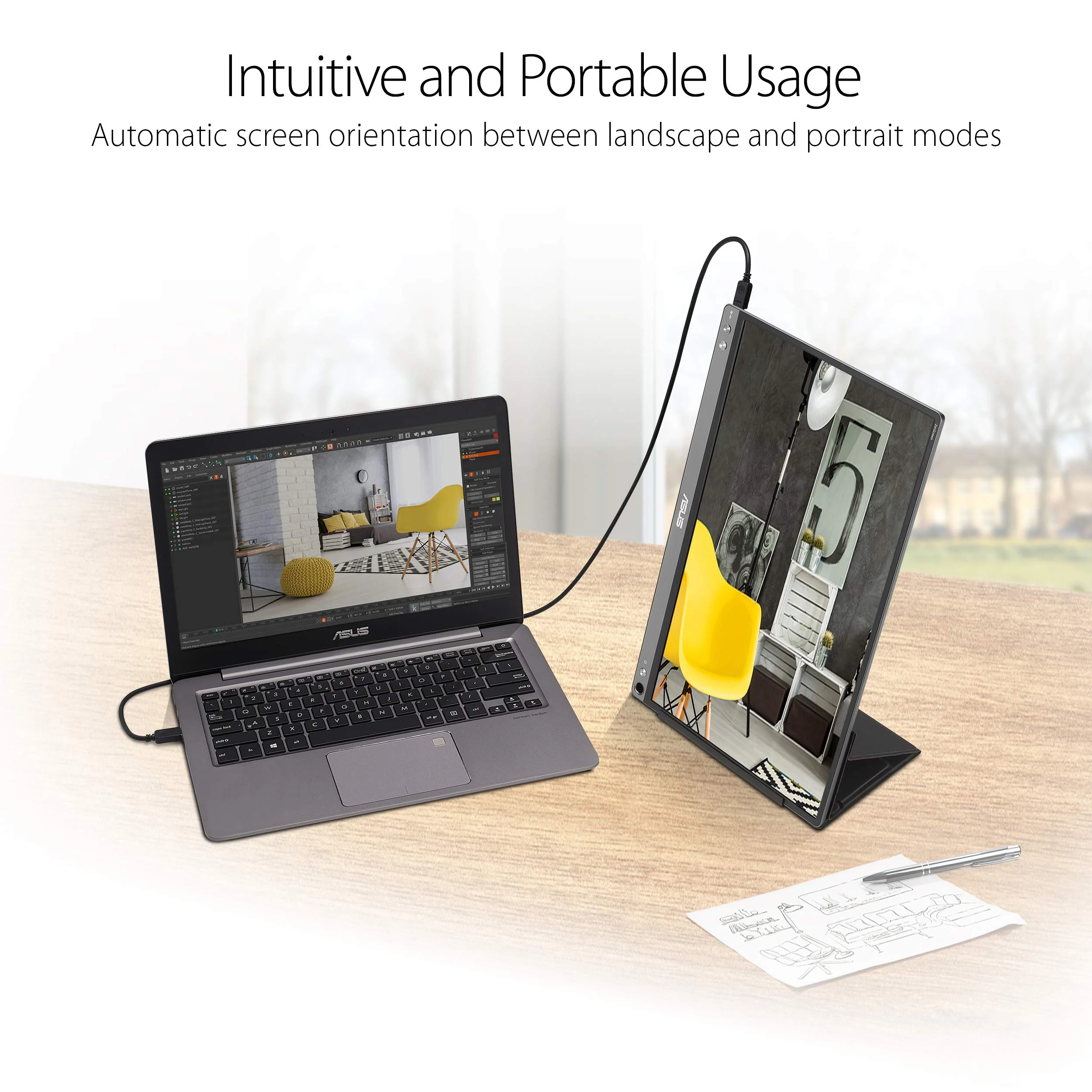 ASUS ZenScreen 15,6" 1080P FHD Laptop Monitor (MB16ACE), IPS USB-C und USB 3.0, Reisemonitor, Smart Cover, externer Monitor für Laptop und (Generalüberholt) - Image 3