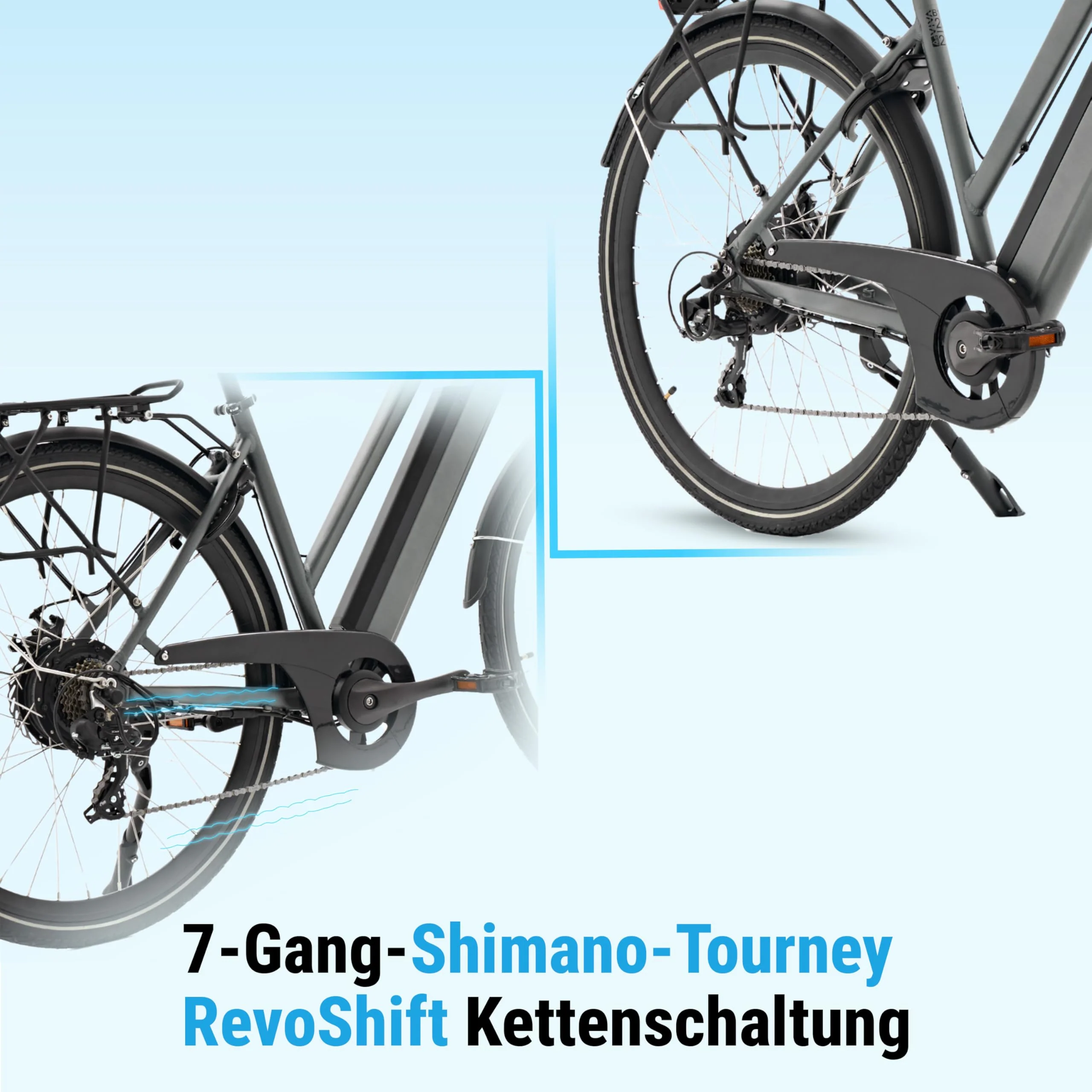 AsVIVA B15 E-Bike 28 Zoll für Herren & Damen - Pedelec mit 250W Bafang Hinterradmotor - 36V Samsung Akku - 7-Gang Shimano - bis 150 kg Nutzergewicht - Citybike Elektrofahrrad (grau-schwarz) - Image 3