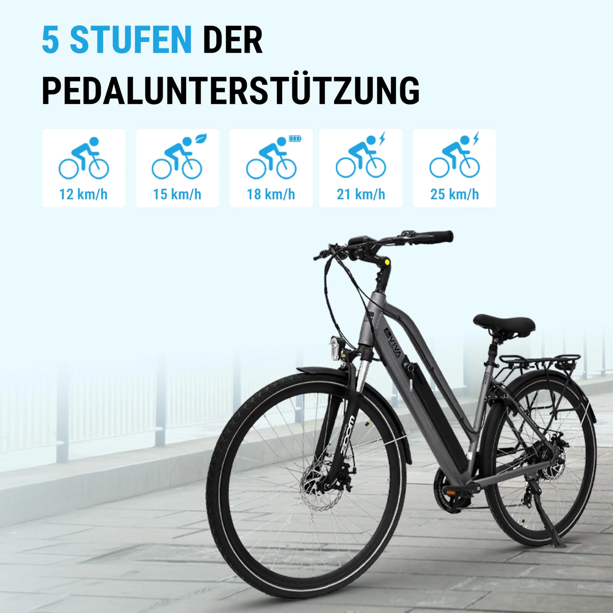AsVIVA B15 E-Bike 28 Zoll für Herren & Damen - Pedelec mit 250W Bafang Hinterradmotor - 36V Samsung Akku - 7-Gang Shimano - bis 150 kg Nutzergewicht - Citybike Elektrofahrrad (grau-schwarz) - Image 5