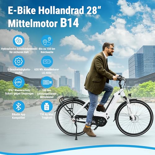 AsVIVA E-Bike B14 Stadtfalter 28 Zoll Citybike - Hollandrad für Damen & Herren | Elektrofahrrad Pedelec 25km/h | Tiefeinsteiger | 250W Motor - 36V 17.5 Ah mit bis zu 150 km Reichweite - Image 14
