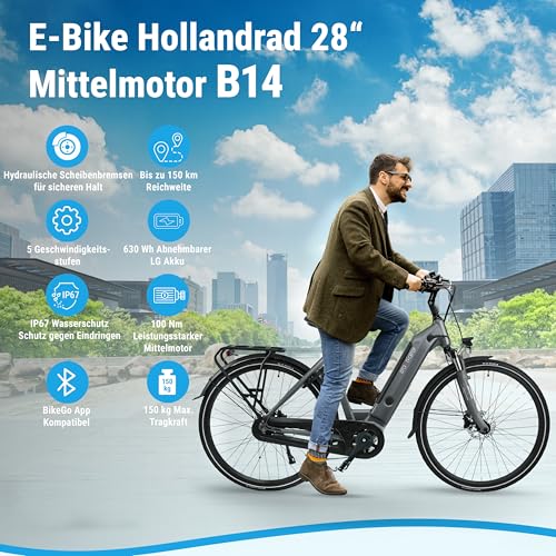 AsVIVA E-Bike B14 Stadtfalter 28 Zoll Citybike - Hollandrad für Damen & Herren | Elektrofahrrad Pedelec 25km/h | Tiefeinsteiger | 250W Motor - 36V 17.5 Ah mit bis zu 150 km Reichweite - Image 14