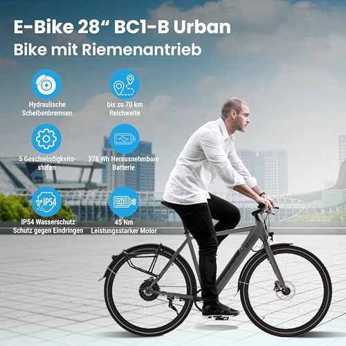 AsVIVA E-Bike BC1-B 28 Zoll – Pedelec Elektrofahrrad mit 250W Bafang Heckmotor, 10,5Ah Akku, Riemenantrieb, hydraulische Scheibenbremsen, LED-Beleuchtung, USB-Ladefunktion - Image 11