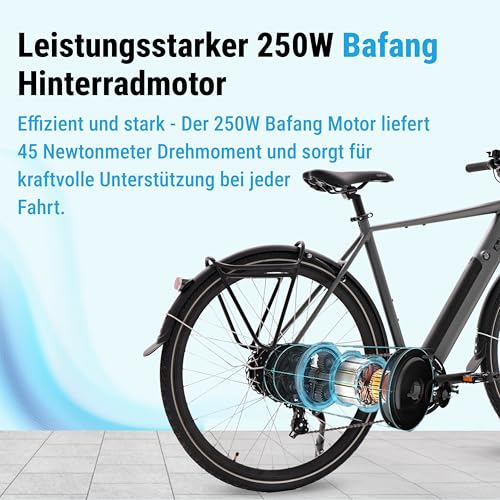 AsVIVA E-Bike BC1-C 28 Zoll – Pedelec Elektrofahrrad mit 250W Bafang Heckmotor, 10,5Ah Akku, 7-Gang Kettenschaltung, hydraulische Scheibenbremsen, LED-Beleuchtung, USB-Ladefunktion - Image 11