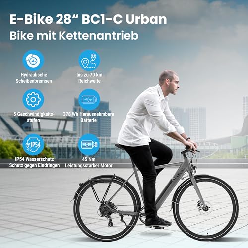 AsVIVA E-Bike BC1-C 28 Zoll – Pedelec Elektrofahrrad mit 250W Bafang Heckmotor, 10,5Ah Akku, 7-Gang Kettenschaltung, hydraulische Scheibenbremsen, LED-Beleuchtung, USB-Ladefunktion - Image 12