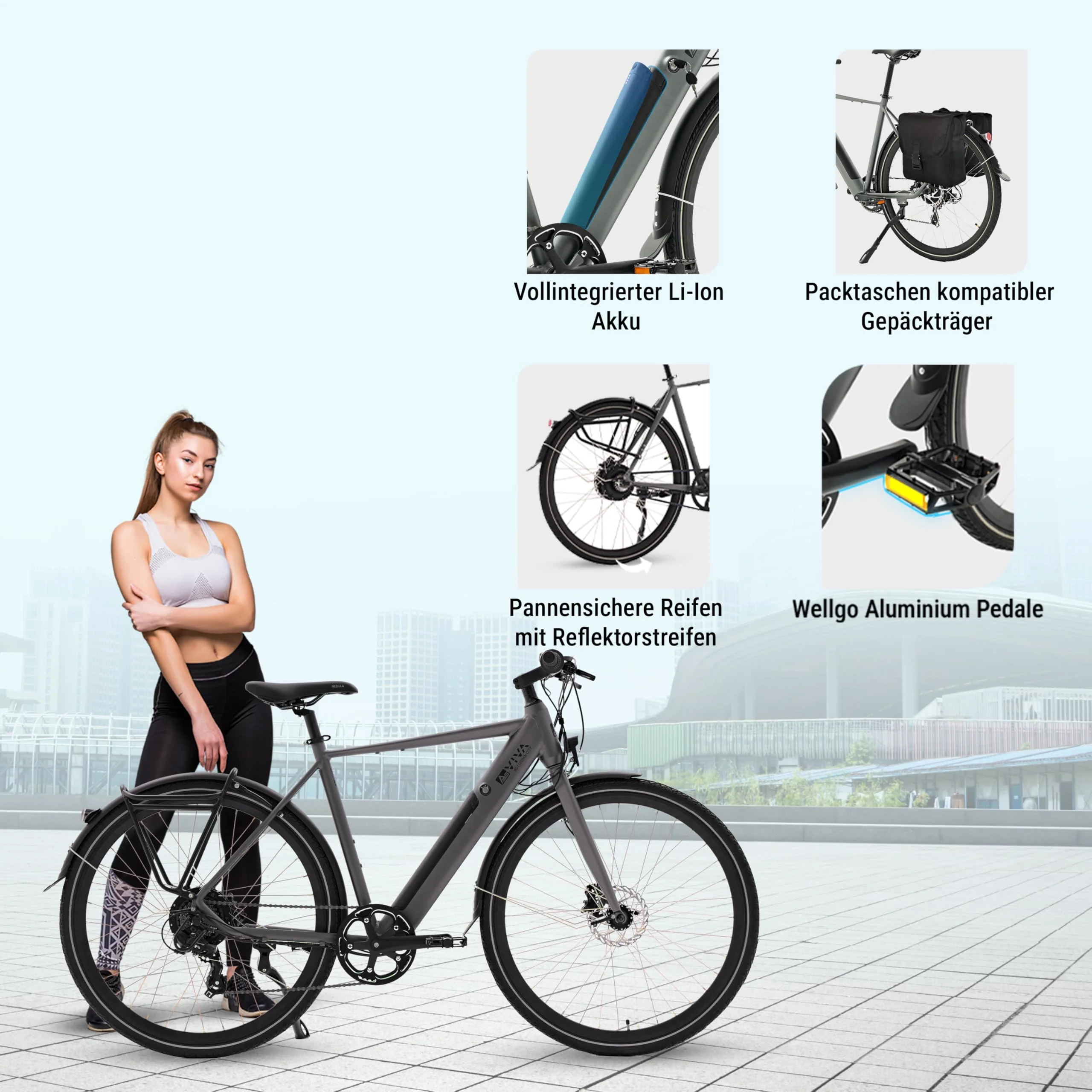 AsVIVA E-Bike BC1-C 28 Zoll – Pedelec Elektrofahrrad mit 250W Bafang Heckmotor, 10,5Ah Akku, 7-Gang Kettenschaltung, hydraulische Scheibenbremsen, LED-Beleuchtung, USB-Ladefunktion - Image 4