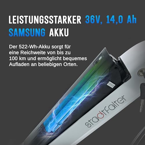 AsVIVA E-Bike Klapprad 20 Zoll – faltbares Pedelec für Erwachsene, 14,0Ah Samsung Akku, bis 100 km Reichweite, 25 km/h – leichtes E-Faltrad für Damen & Herren – elektrisch & kompakt (Weiß) - Image 13