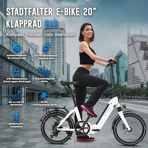 AsVIVA E-Bike Klapprad 20 Zoll – faltbares Pedelec für Erwachsene, 14,0Ah Samsung Akku, bis 100 km Reichweite, 25 km/h – leichtes E-Faltrad für Damen & Herren – elektrisch & kompakt (Weiß) - Image 14