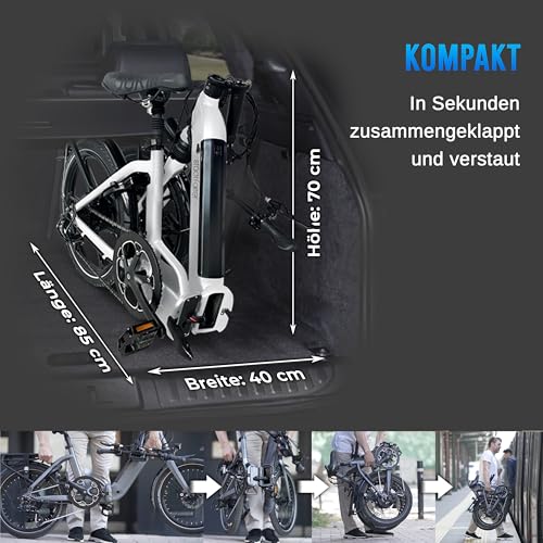 AsVIVA E-Bike Klapprad 20 Zoll – faltbares Pedelec für Erwachsene, 14,0Ah Samsung Akku, bis 100 km Reichweite, 25 km/h – leichtes E-Faltrad für Damen & Herren – elektrisch & kompakt (Weiß) - Image 2
