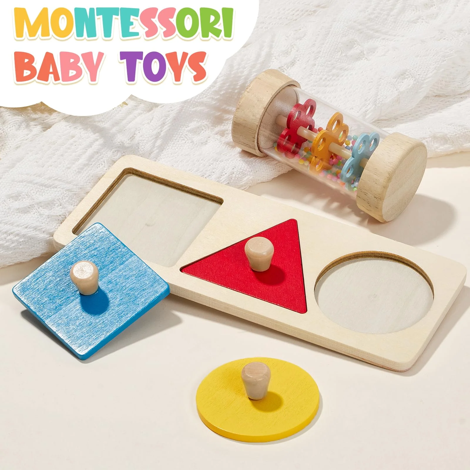 Atoylink Montessori Baby Spielzeug ab 0 3 6 9 Monate, Sensorik Spielzeug mit Spinning Drum & Regenmacher Baby & Steckpuzzle, Holzspielzeug Motorikspielzeug Babyspielzeug Geschenk 1 Jahr - Image 6