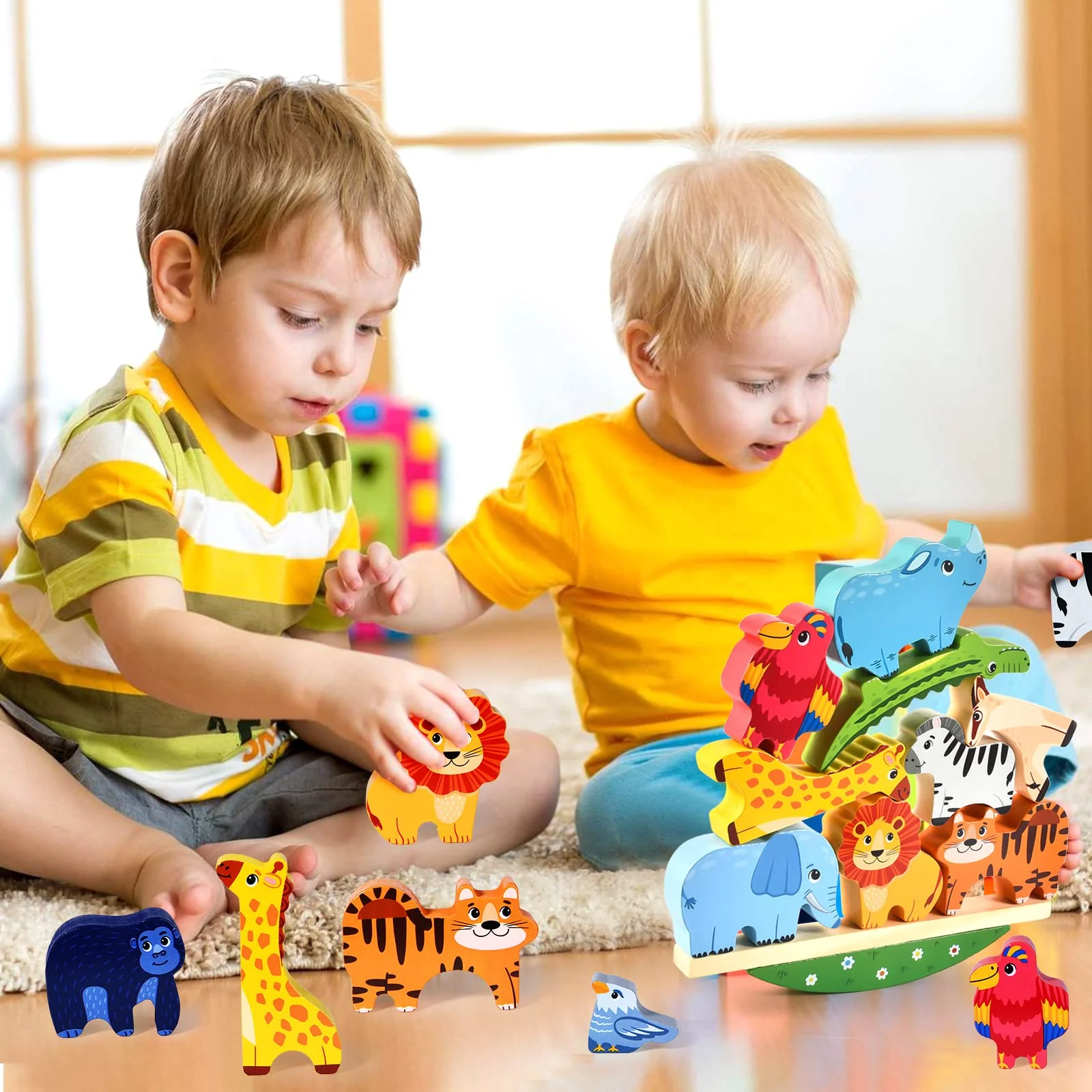 Atoylink Montessori Holzspielzeug ab 2 3 4 5 Jahren Stapelspiel Stapelspielzeug Tiere zum Stapeln Bausteine Balancespiel Holz Motorikspielzeug Feinmotorik Lernspielzeug Geschenke für Baby Kleinkinder - Image 4