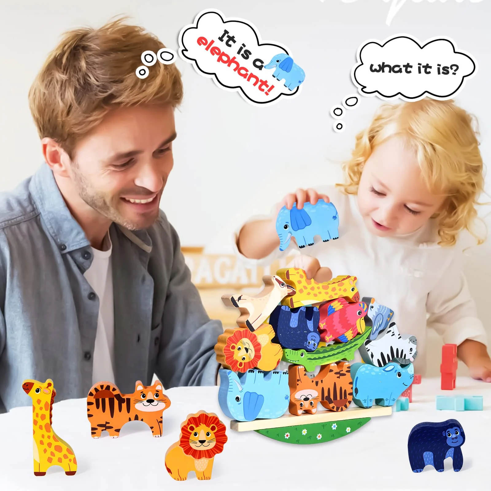 Atoylink Montessori Holzspielzeug ab 2 3 4 5 Jahren Stapelspiel Stapelspielzeug Tiere zum Stapeln Bausteine Balancespiel Holz Motorikspielzeug Feinmotorik Lernspielzeug Geschenke für Baby Kleinkinder - Image 5
