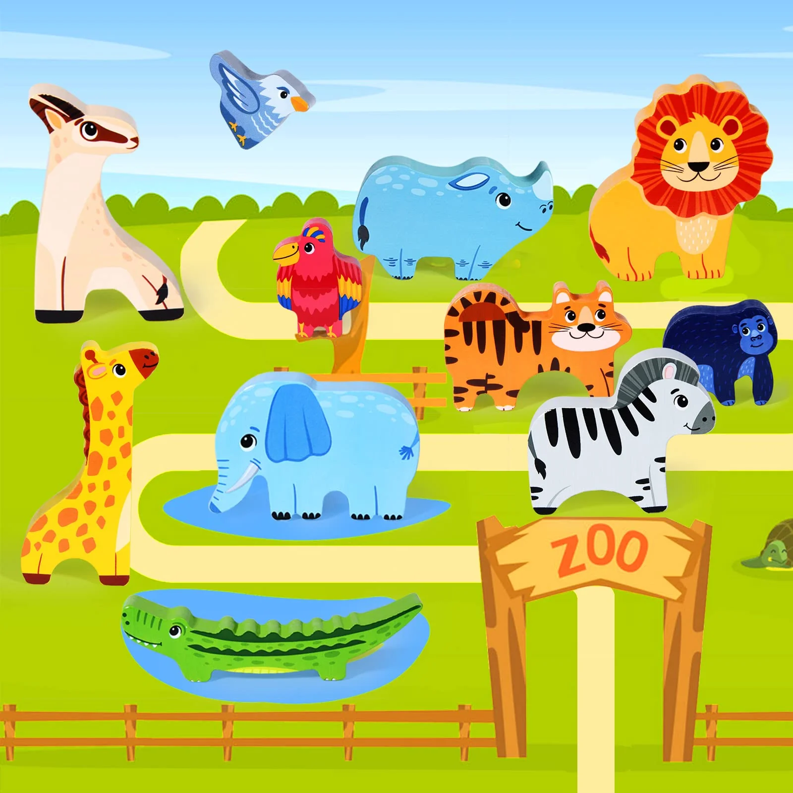 Atoylink Montessori Holzspielzeug ab 2 3 4 5 Jahren Stapelspiel Stapelspielzeug Tiere zum Stapeln Bausteine Balancespiel Holz Motorikspielzeug Feinmotorik Lernspielzeug Geschenke für Baby Kleinkinder - Image 6