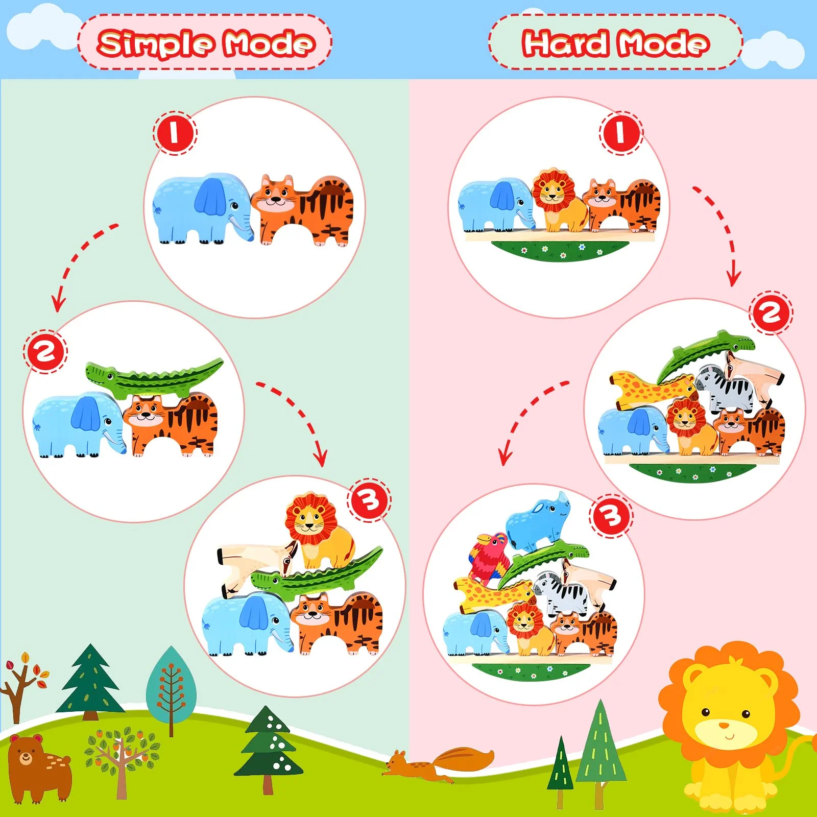 Atoylink Montessori Holzspielzeug ab 2 3 4 5 Jahren Stapelspiel Stapelspielzeug Tiere zum Stapeln Bausteine Balancespiel Holz Motorikspielzeug Feinmotorik Lernspielzeug Geschenke für Baby Kleinkinder - Image 7