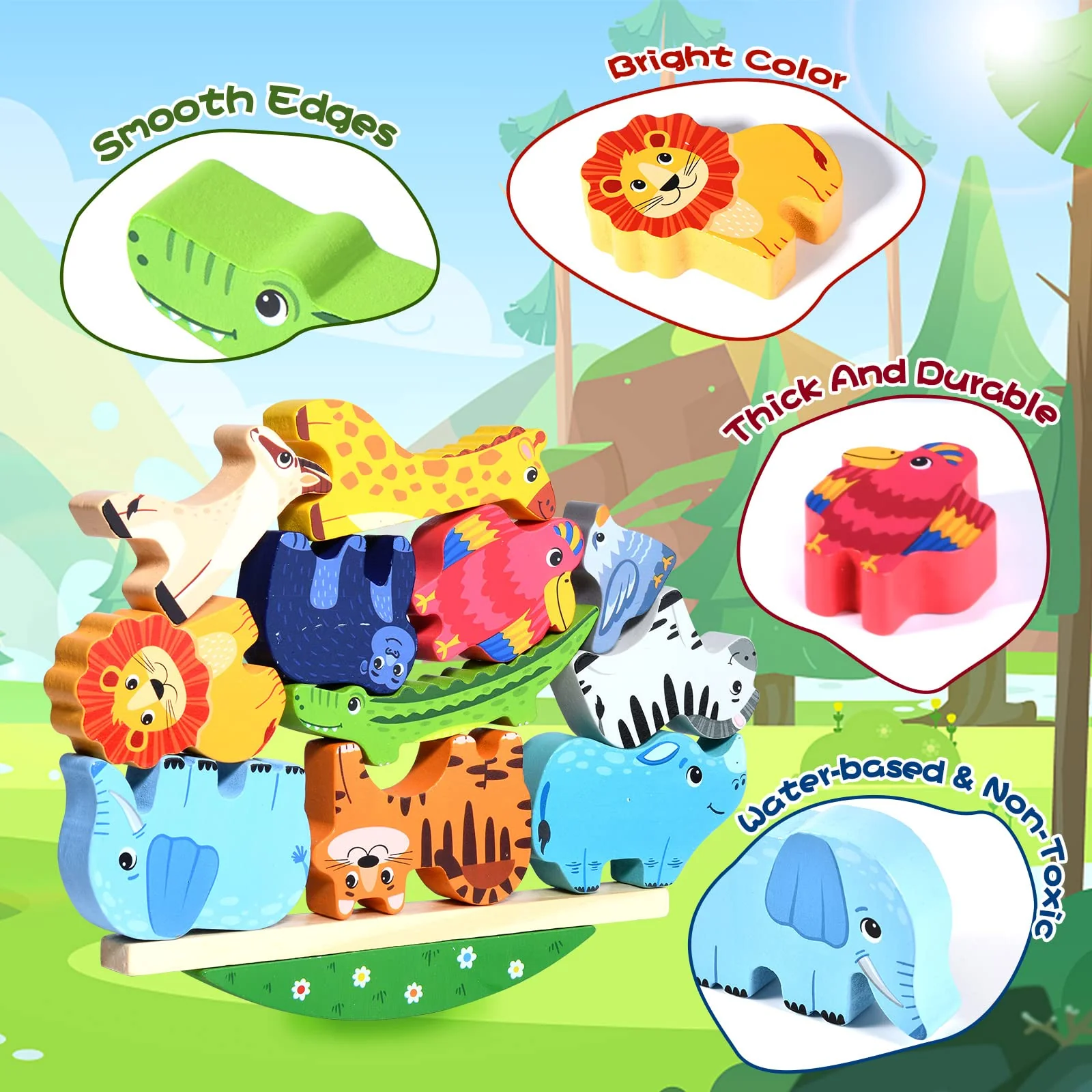 Atoylink Montessori Holzspielzeug ab 2 3 4 5 Jahren Stapelspiel Stapelspielzeug Tiere zum Stapeln Bausteine Balancespiel Holz Motorikspielzeug Feinmotorik Lernspielzeug Geschenke für Baby Kleinkinder - Image 8