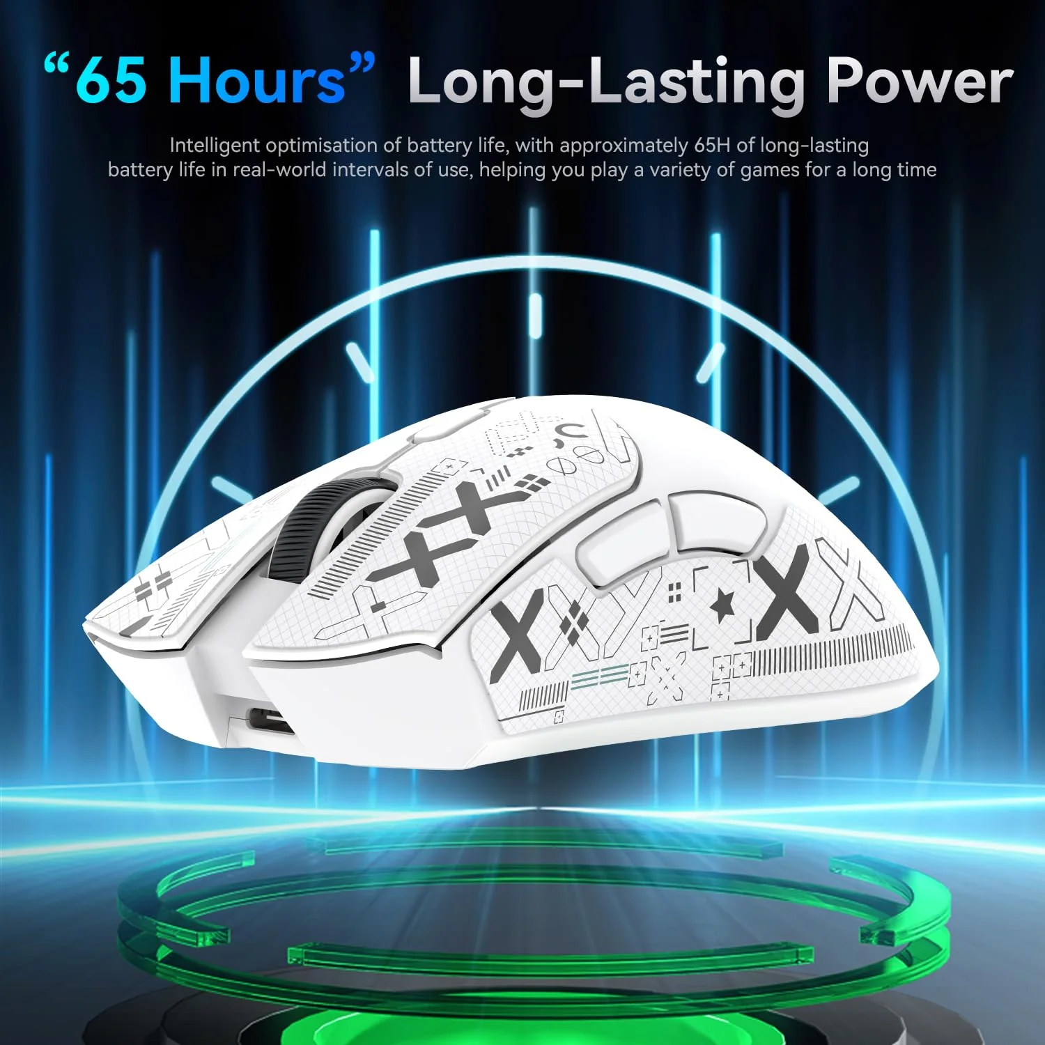ATTACK SHARK R1 59g Superlight Maus mit Klebeband, PixArt PAW3311 Gaming-Sensor, BT/2,4G kabellose/kabelgebundene Gaming-Maus, 6 einstellbare DPI bis zu 18000, 65 Stunden Akku (weiß) - Image 10