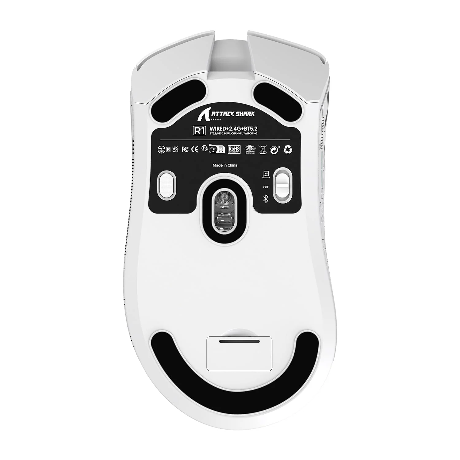 ATTACK SHARK R1 59g Superlight Maus mit Klebeband, PixArt PAW3311 Gaming-Sensor, BT/2,4G kabellose/kabelgebundene Gaming-Maus, 6 einstellbare DPI bis zu 18000, 65 Stunden Akku (weiß) - Image 4
