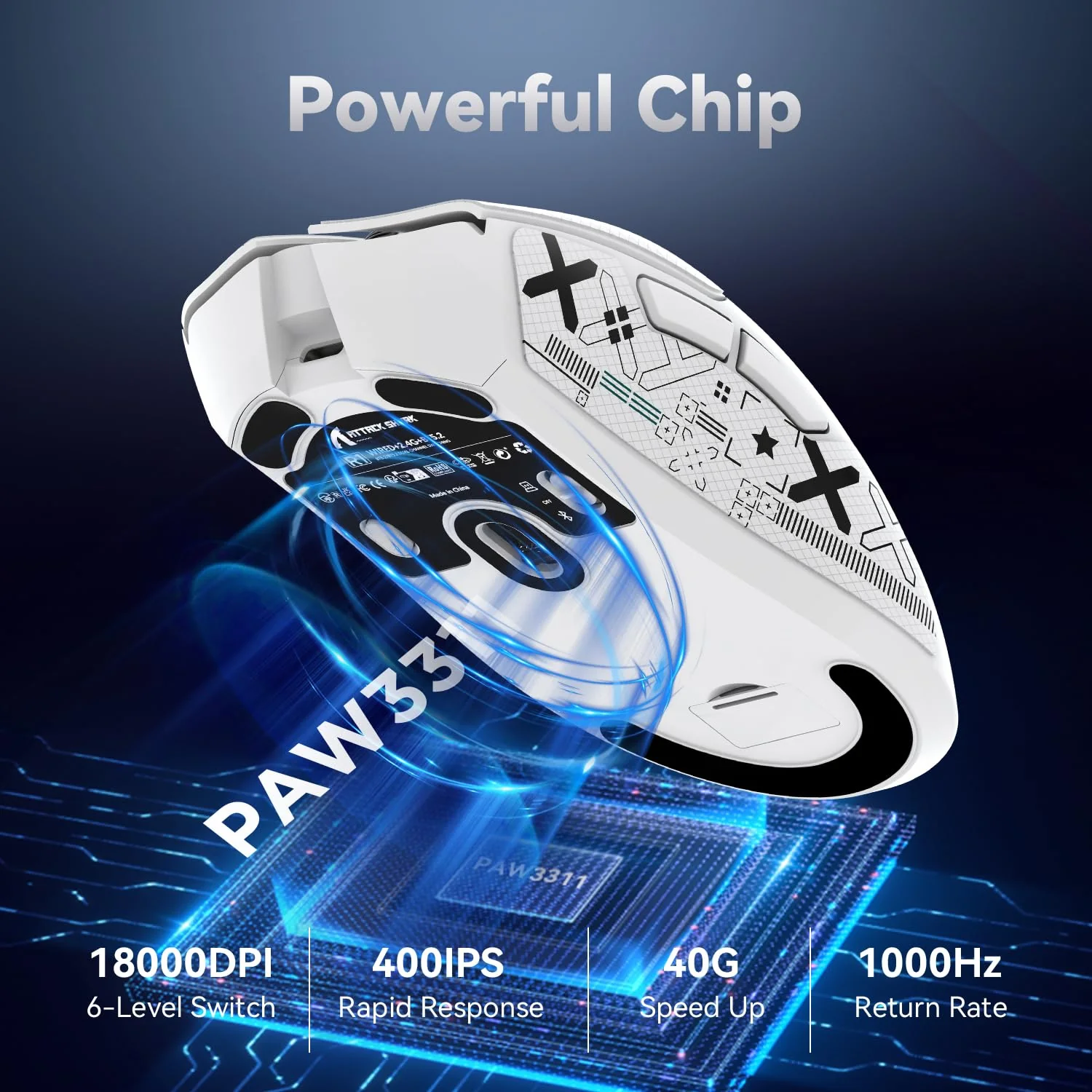 ATTACK SHARK R1 59g Superlight Maus mit Klebeband, PixArt PAW3311 Gaming-Sensor, BT/2,4G kabellose/kabelgebundene Gaming-Maus, 6 einstellbare DPI bis zu 18000, 65 Stunden Akku (weiß) - Image 9