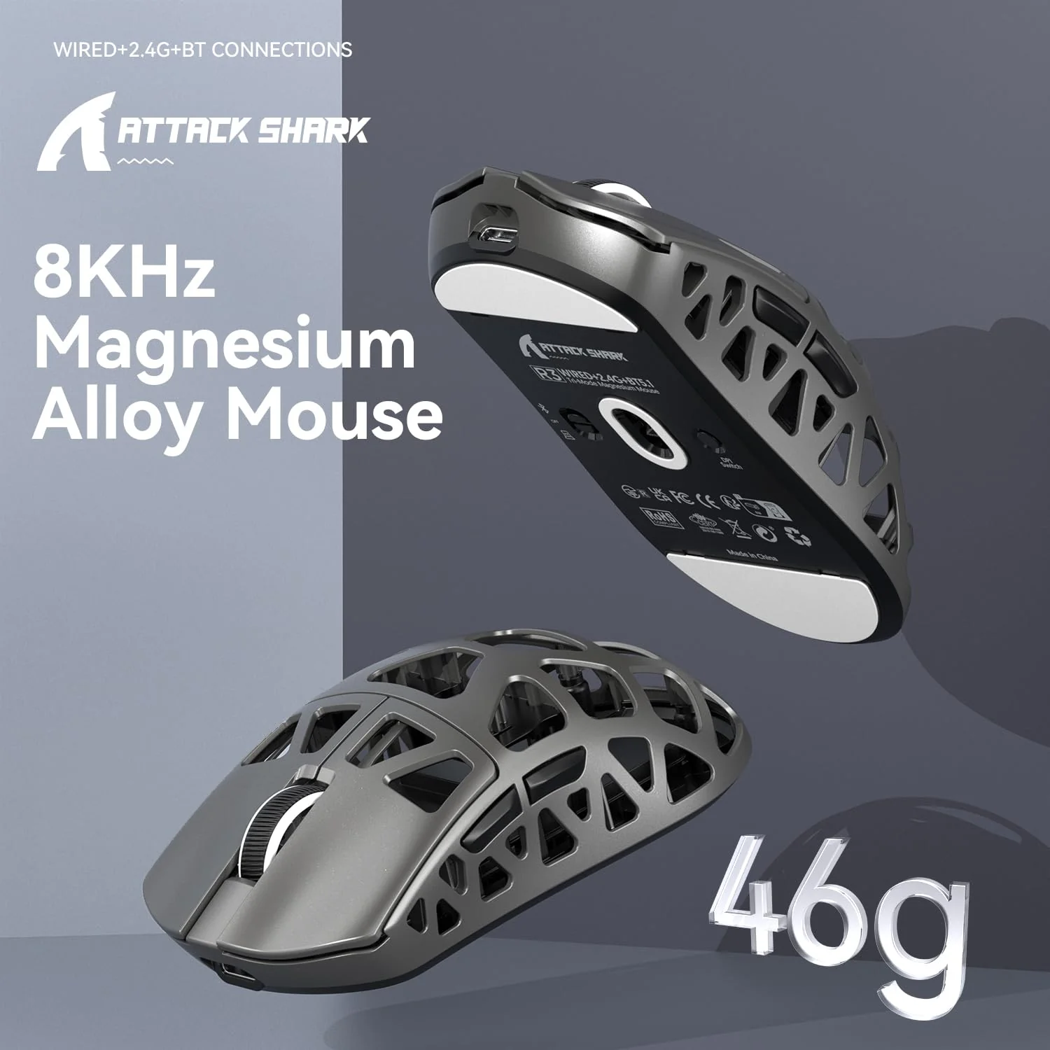 ATTACK SHARK R3 Magnesiumlegierungsmaus, kabellose 8K-Maus, 46 g SUPERLIGHT-Maus, PixArt PAW3395-Gaming-Sensor, BT/2,4 G/kabelgebundene Gaming-Maus, einstellbare DPI 26000, Büromäuse für Win11/Xbox/PS - Image 8