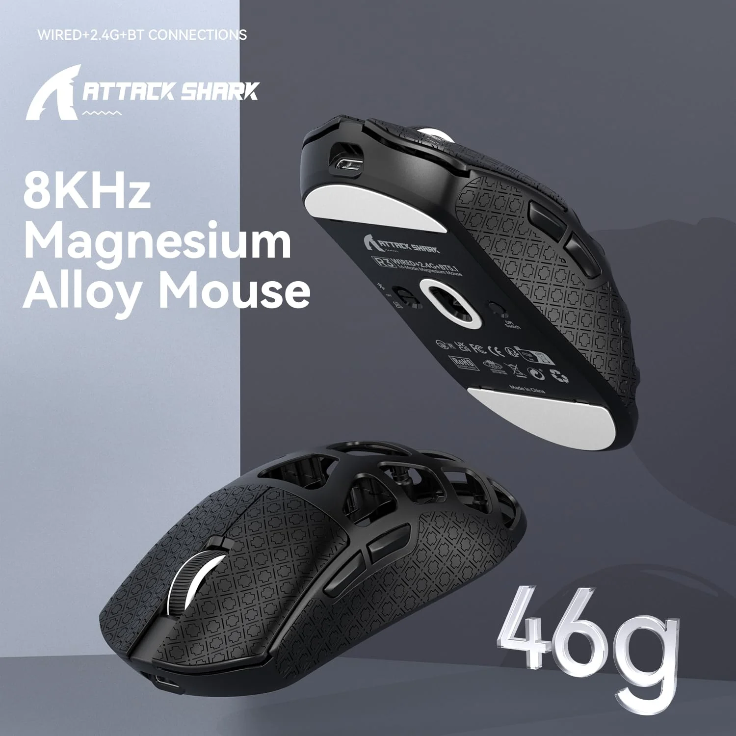 ATTACK SHARK R3 Magnesiumlegierungsmaus, kabellose 8K-Maus, 46 g SUPERLIGHT-Maus, PixArt PAW3395-Gaming-Sensor, BT/2,4 G/kabelgebundene Gaming-Maus, einstellbare DPI 26000, Büromäuse für Win11/Xbox/PS - Image 5