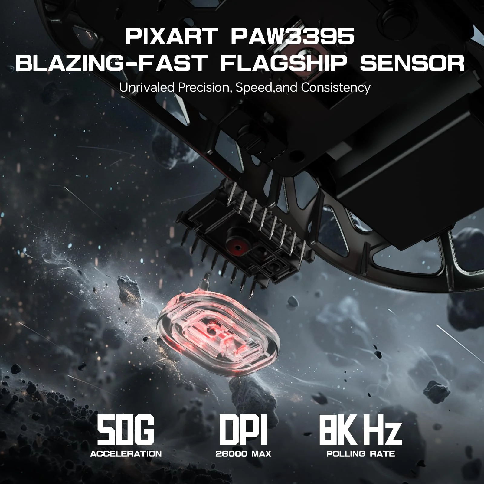 ATTACK SHARK R3PRO 46g SUPERLIGHT Magnesiumlegierung Maus, 8000Hz Kabellose Abfragerate, 26000 DPI, 2,4G/BT/Kabelgebundene Gaming-Mouse, PixArt PAW3395-Sensor G502, mit Spiralkabel, PC/Mac, Schwarz - Image 2