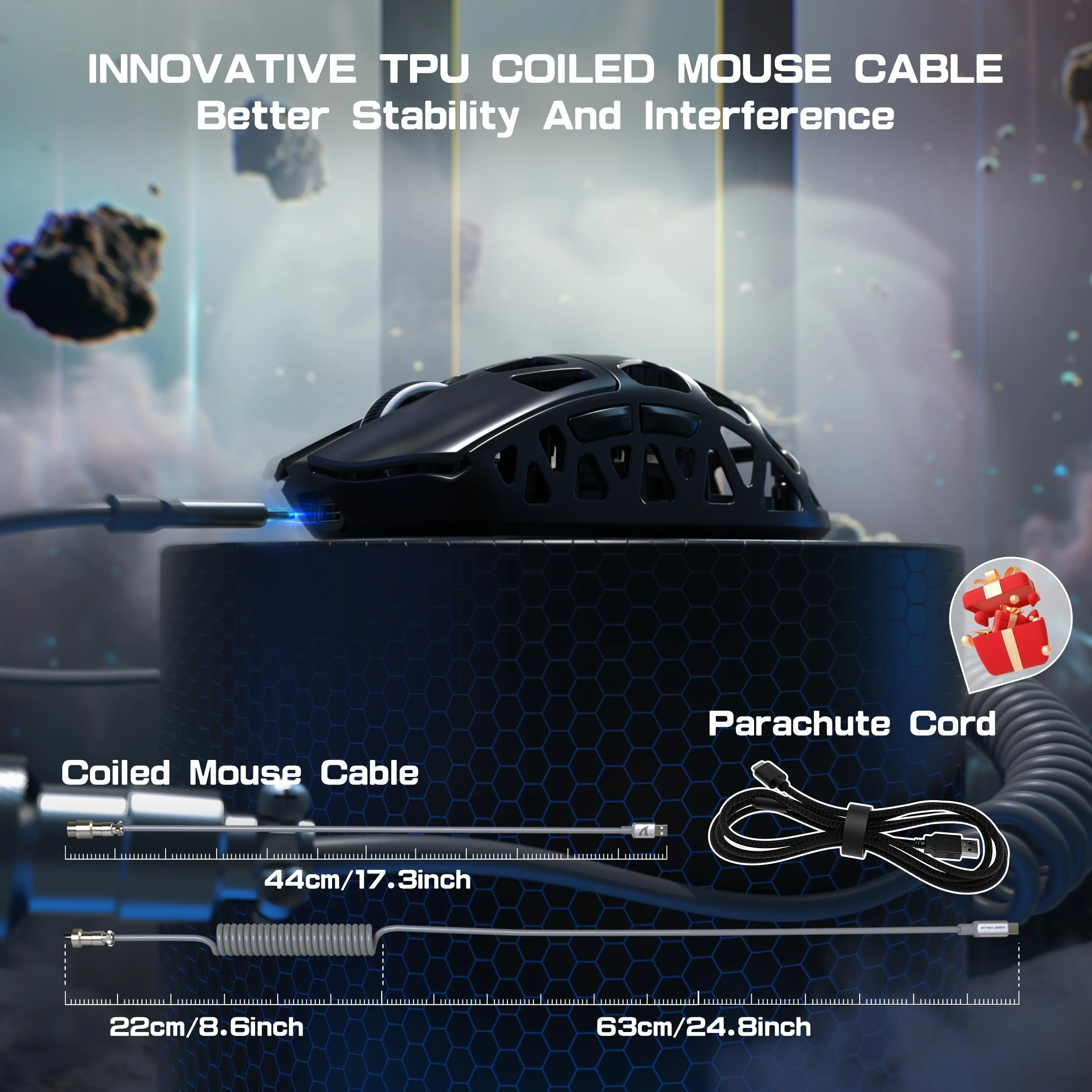 ATTACK SHARK R3PRO 46g SUPERLIGHT Magnesiumlegierung Maus, 8000Hz Kabellose Abfragerate, 26000 DPI, 2,4G/BT/Kabelgebundene Gaming-Mouse, PixArt PAW3395-Sensor G502, mit Spiralkabel, PC/Mac, Schwarz - Image 5