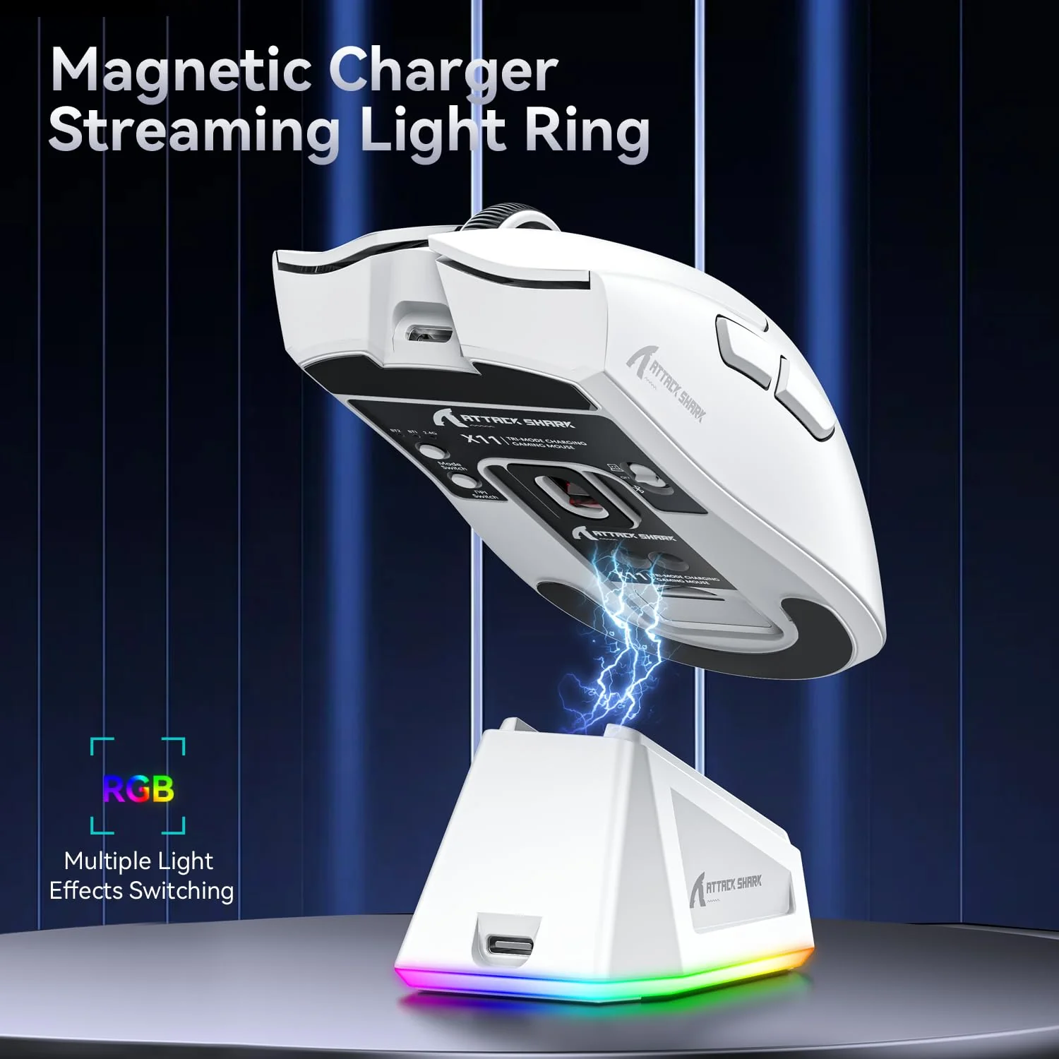 ATTACK SHARK X11 Gaming Mouse mit Magnetic Charging Dock, PixArt PAW3311 Gaming Sensor, BT/2.4G Wireless/Wired Gaming Mouse, 22000 DPI, Office Mice Gamer Mice Mice for Win11/Xbox/PS/Mac (White) - Image 3