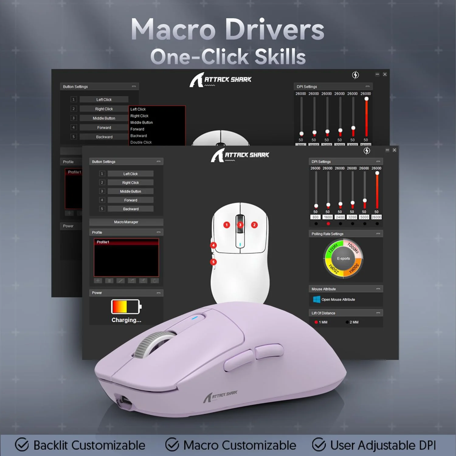 ATTACK SHARK X3 49g Ultraleicht Maus, PixArt PAW3395 Gaming-Sensor, BT/2,4G Kabellose/Kabelgebundene Gaming-Maus, 26000 DPI, 200 Std. Akku, Office-Mäuse für Win11/Xbox/PS/Mac - Image 2