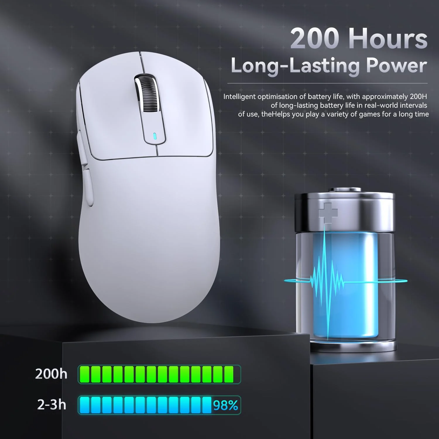 ATTACK SHARK X3 49g Ultralight Mouse, PixArt PAW3395 Gaming Sensor, BT/2.4G Wireless/Wired Gaming Mouse, 26000 DPI, 200 Hours Battery, Office Mice for Win11/Xbox/PS/Mac (White) - Image 9