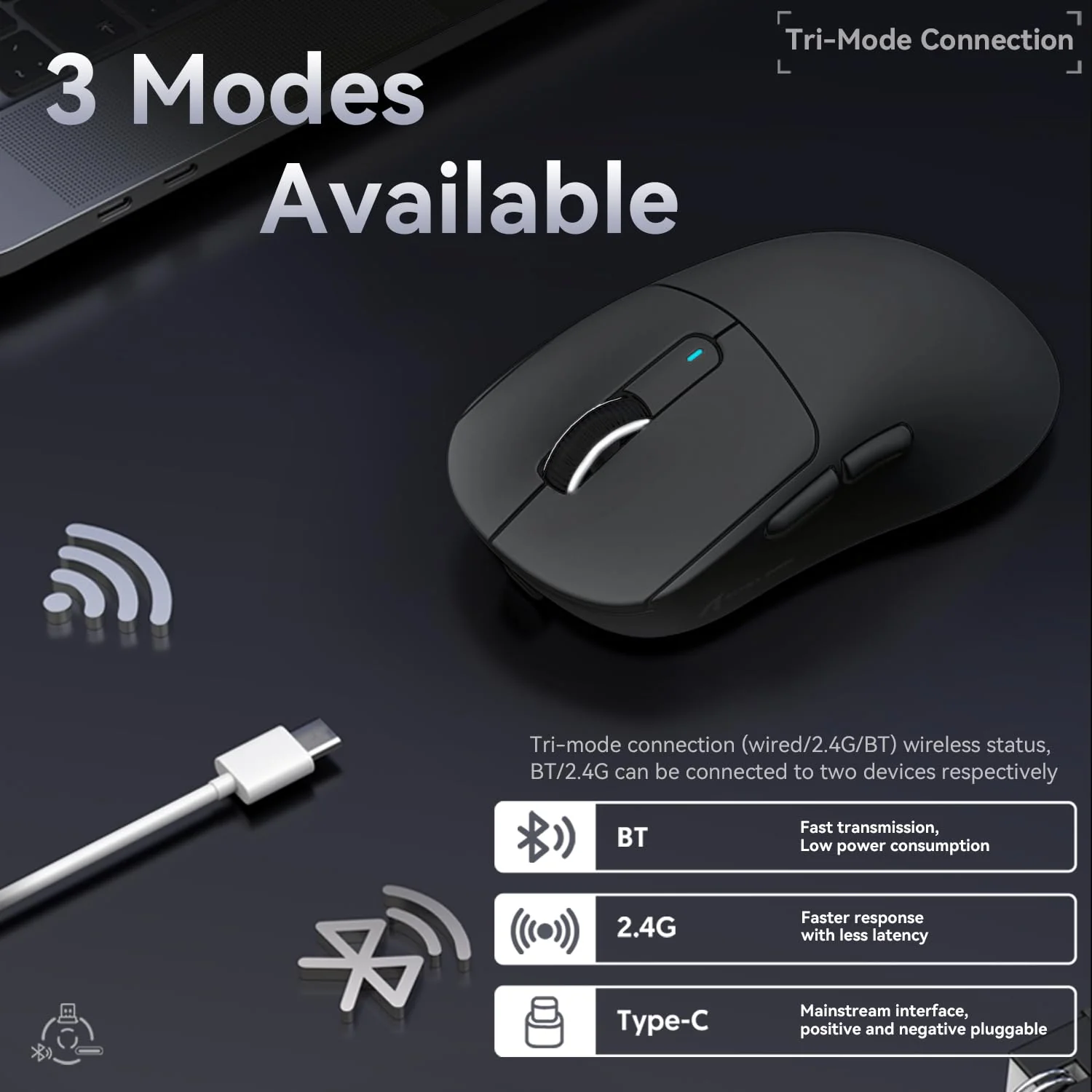 ATTACK SHARK X3MAX 49g Superlight Mouse, PixArt PAW3950 Gaming Sensor, BT/2.4G Wireless/Wired Gaming Mouse, 6 Adjustable DPI up to 42000, 200 Hrs Battery, Office Mice for Win11/Xbox/PS/Mac (Black) - Image 2