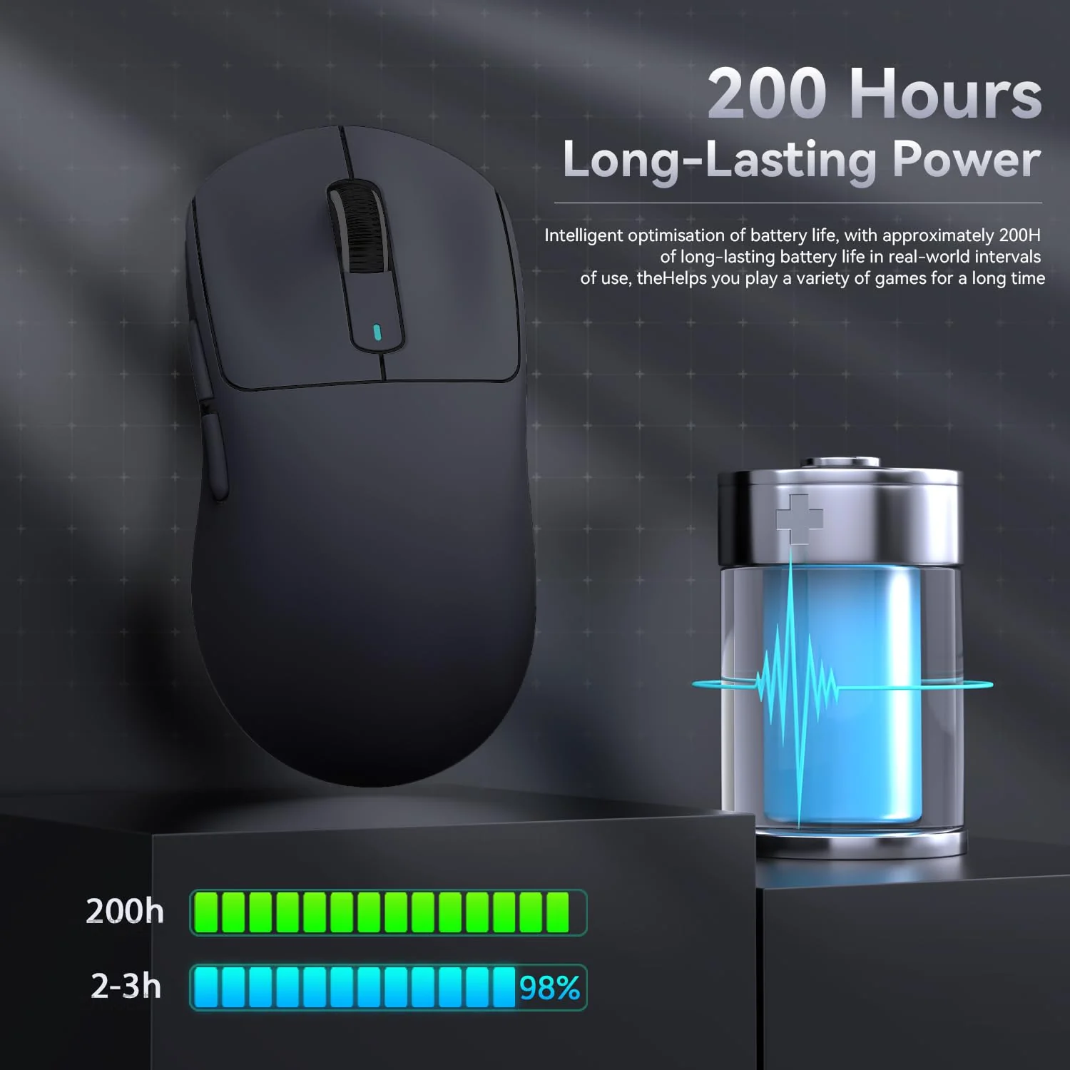 ATTACK SHARK X3MAX 49g Superlight Mouse, PixArt PAW3950 Gaming Sensor, BT/2.4G Wireless/Wired Gaming Mouse, 6 Adjustable DPI up to 42000, 200 Hrs Battery, Office Mice for Win11/Xbox/PS/Mac (Black) - Image 3