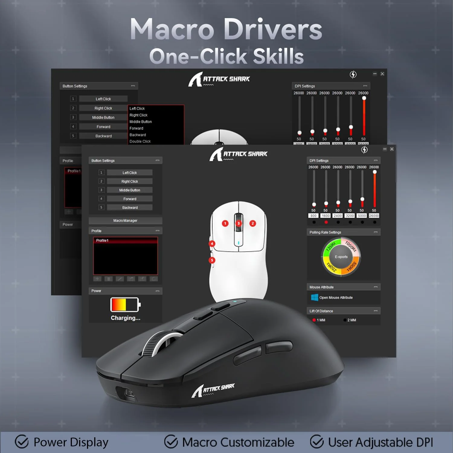 ATTACK SHARK X6 49g SUPERLIGHT Maus mit magnetischer Ladestation, PixArt PAW3395 Gaming-Sensor, BT/2,4G kabellose/kabelgebundene Gaming-Maus, 26000 DPI, X3 verbesserte Office-Mäuse für Win11 (Schwarz) - Image 6