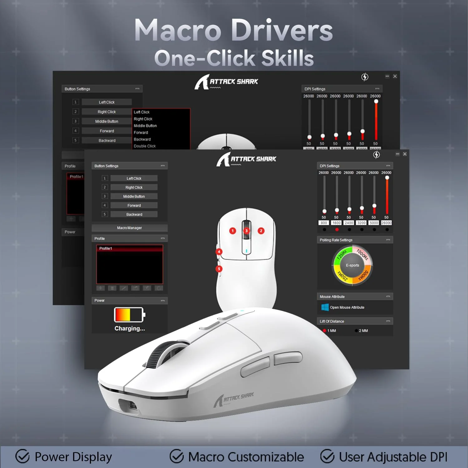ATTACK SHARK X6 49g Superlight Maus mit magnetischer Ladestation, PixArt PAW3395 Gaming-Sensor, BT/2,4G kabellose/kabelgebundene Gaming-Maus, 26000 DPI, X3 verbesserte Office-Mäuse für Win11 (weiß) - Image 9