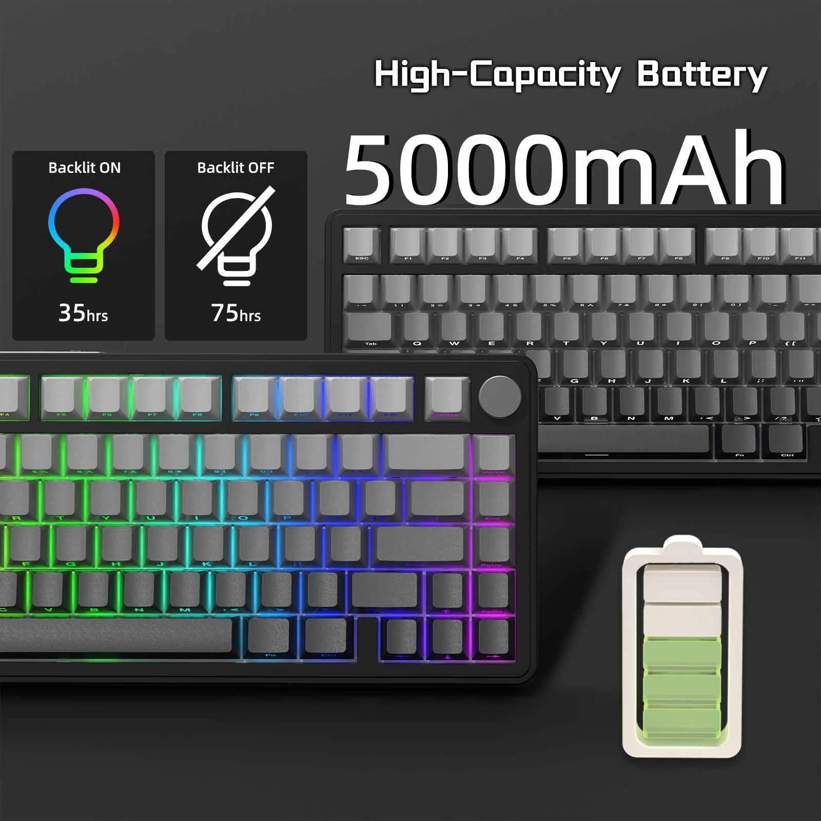 ATTACK SHARK X85 Gasket Mechanische Tastatur mit Drehregler, 75% kabellose Gaming-Tastatur mit fünfschichtiger Polsterung, BT5.0/2.4G/USB-C,RGB, Hot-Swap-fähig, PBT-Tastenkappen (schwarzer) - Image 4