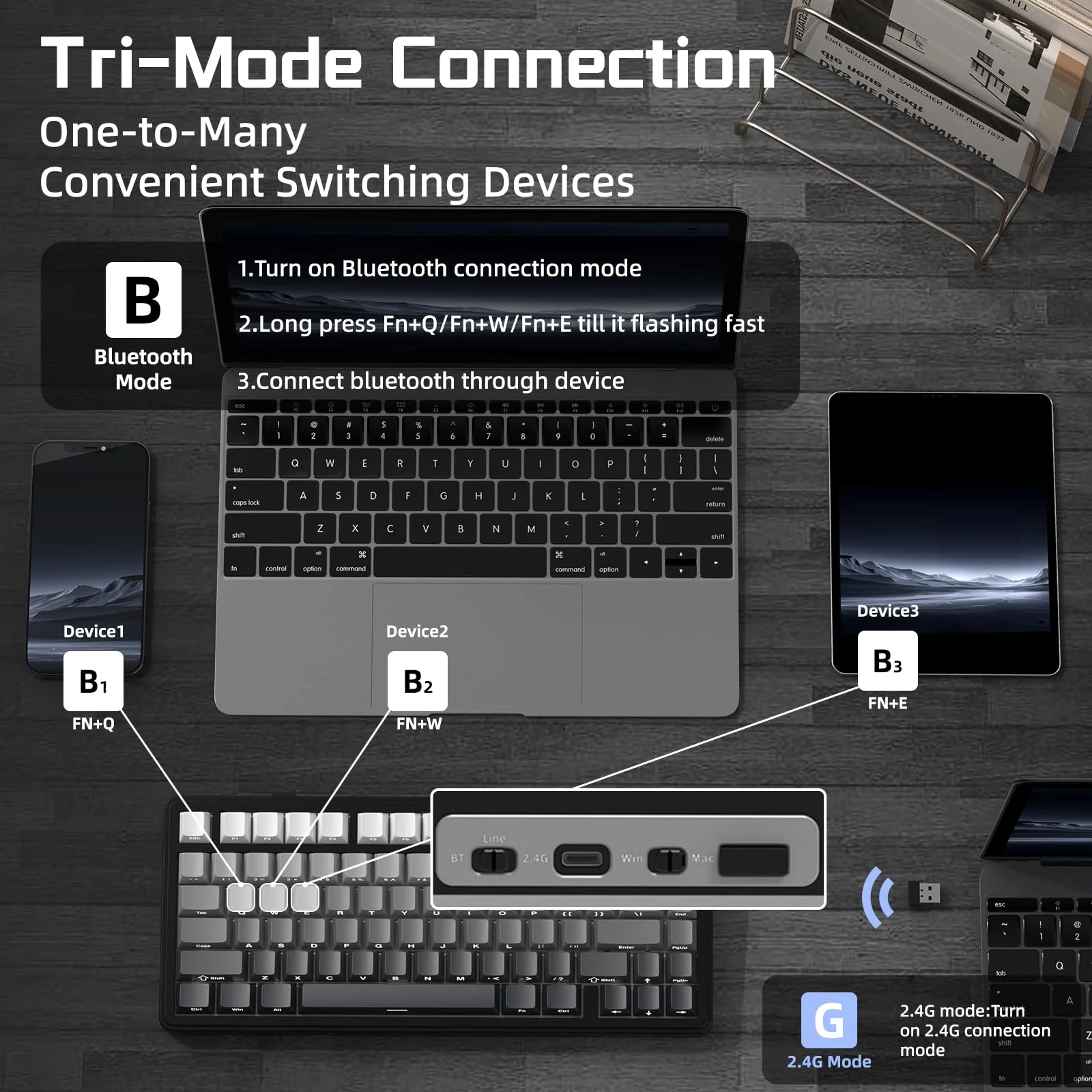ATTACK SHARK X85 Gasket Mechanische Tastatur mit Drehregler, 75% kabellose Gaming-Tastatur mit fünfschichtiger Polsterung, BT5.0/2.4G/USB-C,RGB, Hot-Swap-fähig, PBT-Tastenkappen (schwarzer) - Image 6