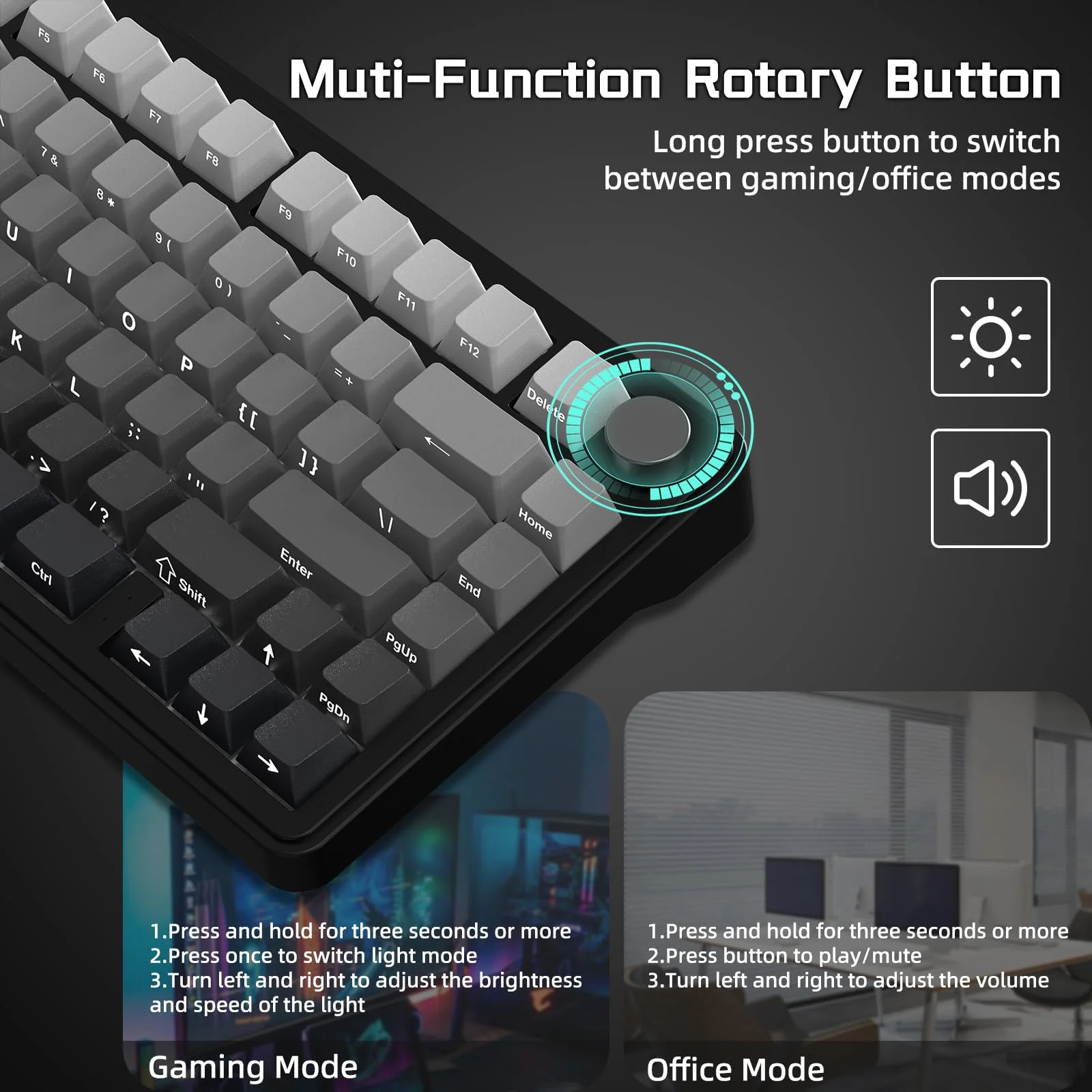 ATTACK SHARK X85 Gasket Mechanische Tastatur mit Drehregler, 75% kabellose Gaming-Tastatur mit fünfschichtiger Polsterung, BT5.0/2.4G/USB-C,RGB, Hot-Swap-fähig, PBT-Tastenkappen (schwarzer) - Image 8
