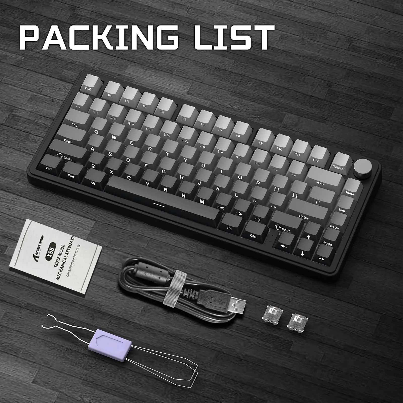 ATTACK SHARK X85 Gasket Mechanische Tastatur mit Drehregler, 75% kabellose Gaming-Tastatur mit fünfschichtiger Polsterung, BT5.0/2.4G/USB-C,RGB, Hot-Swap-fähig, PBT-Tastenkappen (schwarzer) - Image 9