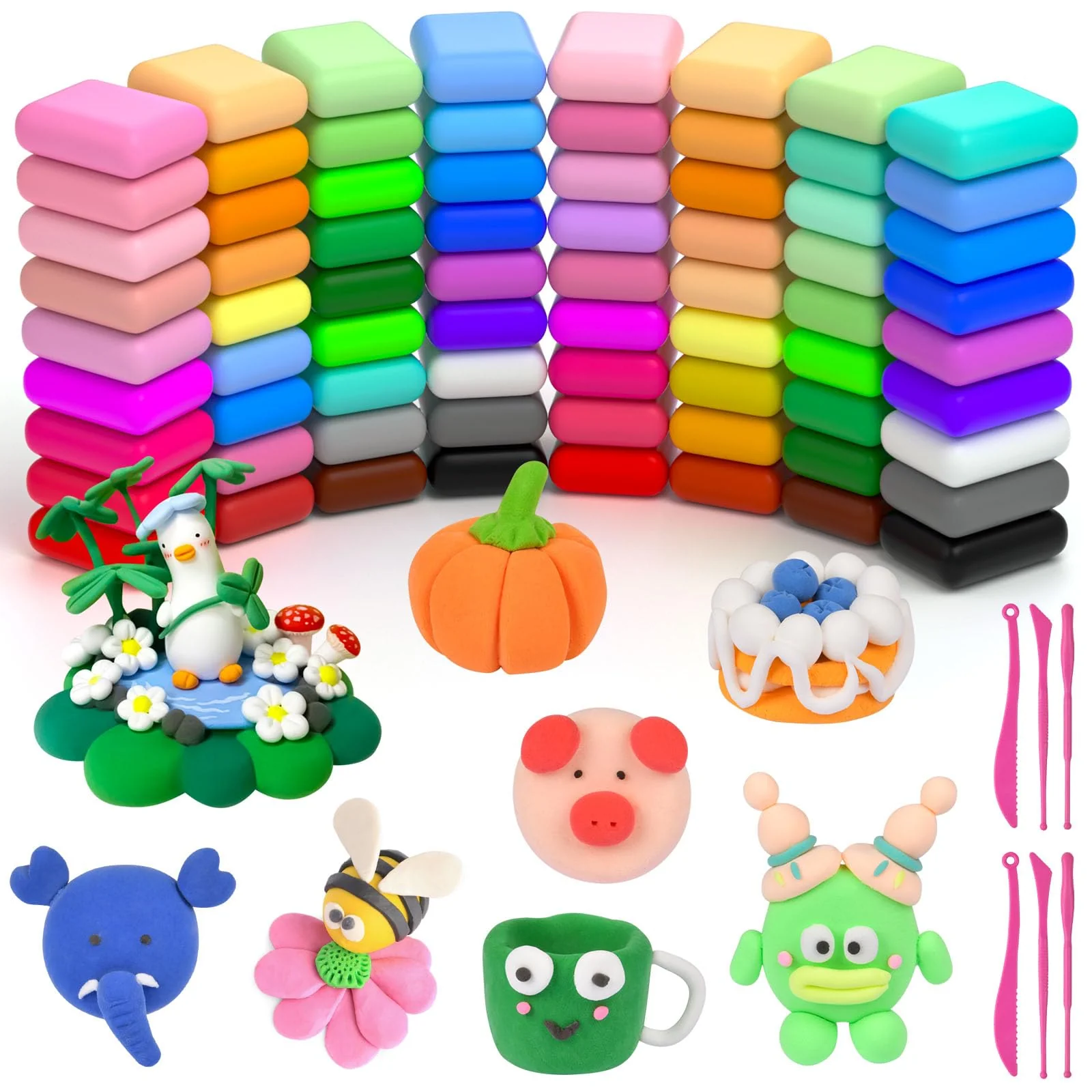 AUAUY Modelliermasse-Set, Knete Starter Set, 72 Farben Lufttrocknende Magische Knete für Kinder, Modelliermasse Lufttrocknend, Art Polymer Clay Geschenk für Jungen und Mädchen im Alter von 3-12 Jahren