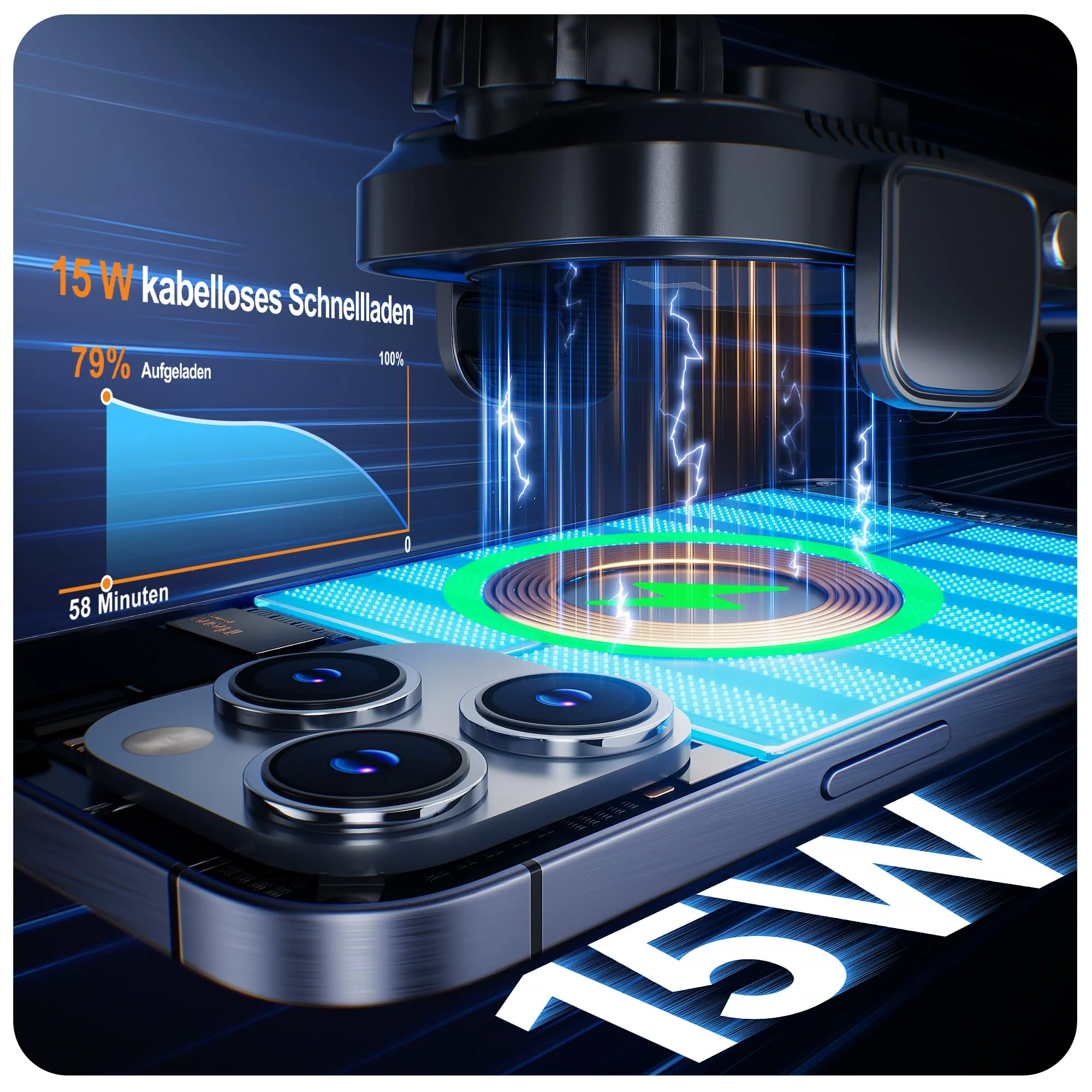 Auckly 15W Handyhalterung Auto mit Ladefunktion, [270° Automatische Klemmung],Qi Induktive Ladestation Auto Wireless Charger, Kfz Ladegerät für iPhone 12 13 14 15 16 17 Serie & Samsung, Schnellladen - Image 7