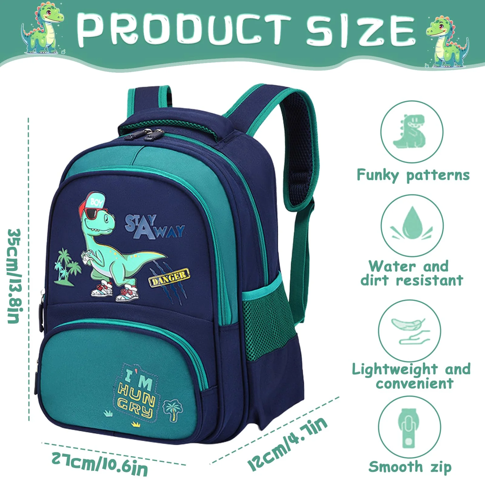 Auirshiky Kinderrucksack Jungen, Kleiner Dinosaurier Rucksack Kinder mit Brustgurt, Wasserdicht Vorschule Kleinkind Schulrucksack Kindergarten Schultasche (Dinosaurier Grün) (Mail Blue) - Image 7