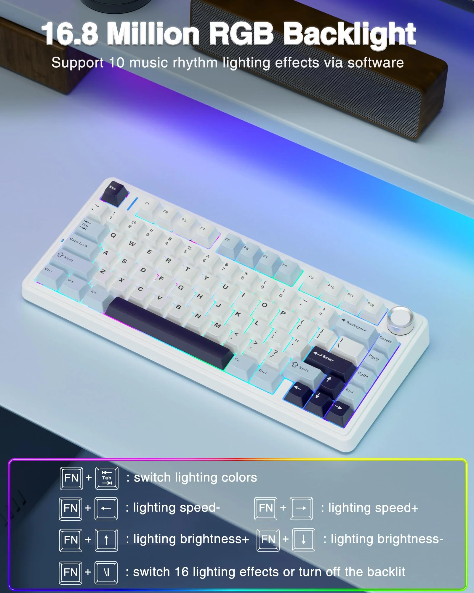 AULA F75 Mechanische Tastatur Gaming,2.4G/Type-C/BT5.0 75% Prozent Tastatur mit Multifunktionsknopf,Struktur der Dichtung Gaming Tastatur Kabellos,Hot Swap Wireless RGB Tastatur,QWERTY (Gletscherblau) - Image 6