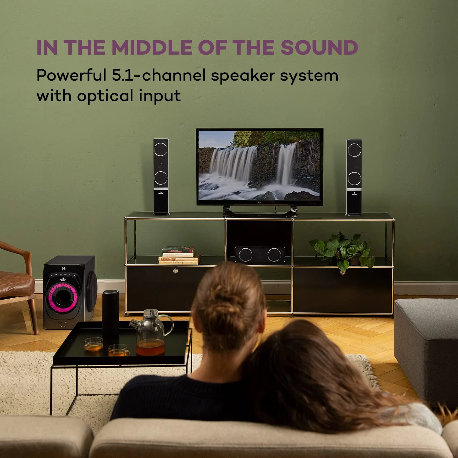 auna Areal 825 5.1 Soundsystem - 5.1 Heimkinosystem mit 200 Watt Leistung RMS, 8" Heimkino Subwoofer + 5 Lautsprecher, Bluetooth, USB, SD, AUX, inkl. Fernbedienung - Image 2