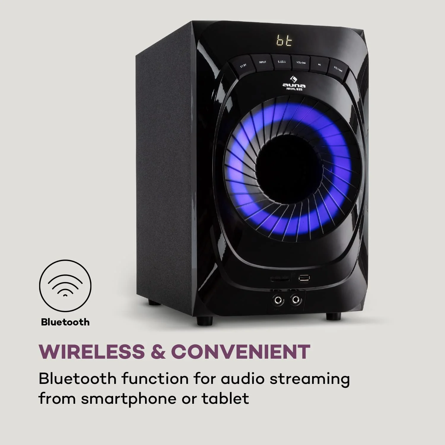 auna Areal 825 5.1 Soundsystem - 5.1 Heimkinosystem mit 200 Watt Leistung RMS, 8" Heimkino Subwoofer + 5 Lautsprecher, Bluetooth, USB, SD, AUX, inkl. Fernbedienung - Image 3
