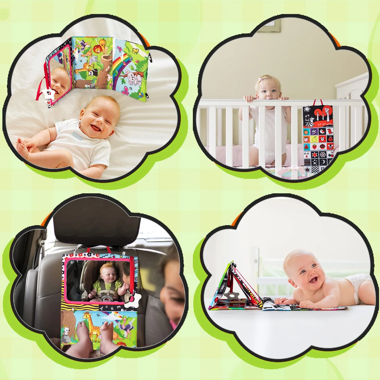 Auney Baby Spielzeug 0-9 Monate, Faltbarer Baby Spiegel Spielzeug mit Knisterbuch Entwickelt, Kleinkinderziehung und Kognitives Spielzeug Lernspielzeug Babyspielzeug für Neugeborenes Kleinkinder - Image 3