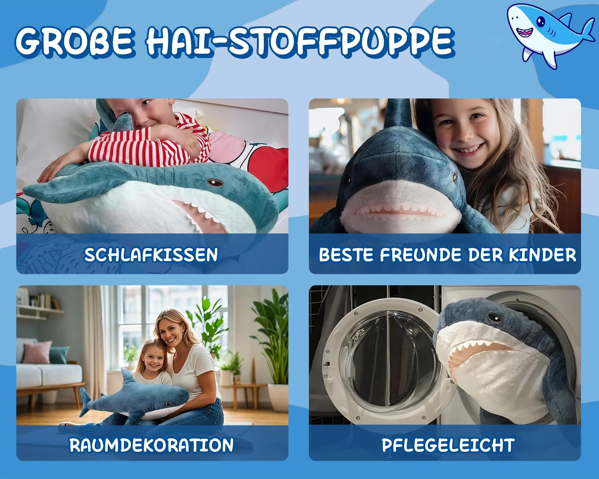 AURWEL XXL Hai Kuscheltier 100cm, Weiches Hai Spielzeug & Plüschtier, Großes Stofftier für Kinderzimmer-Deko, Einfach zu Reinigen Familie, Freunde und Tierliebhaber - Image 5
